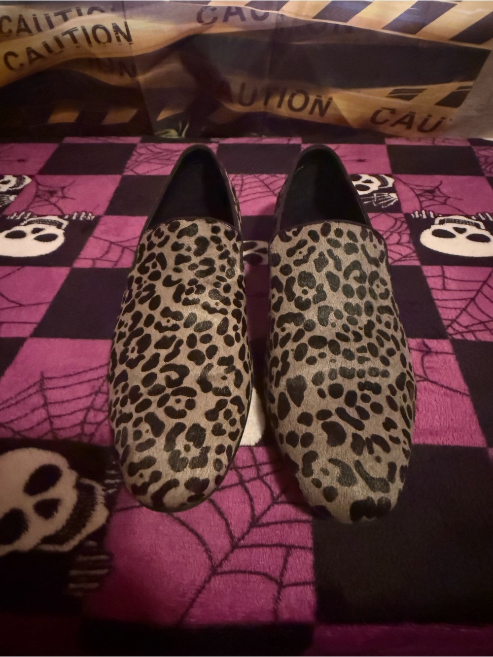 Men’s leopard print calf hair slip-on loafers